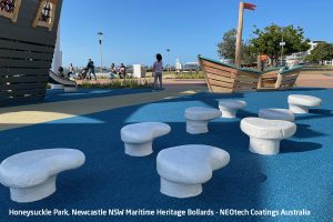 Honeysuckle Park bollards restored for the local Newcastle Playround with Super Therm to block the heat in the heritage equipment