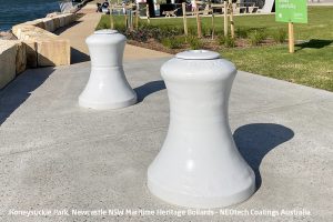 Honeysuckle Park bollards restored for the local Newcastle Playround with Super Therm to block the heat in the heritage equipment